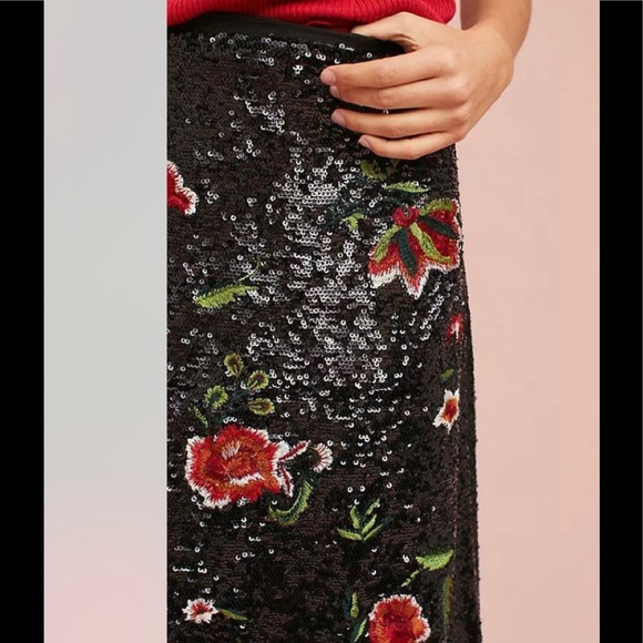 Anthro Maeve Sequin & Floral Embroidered Skirt - Picture 6 of 7